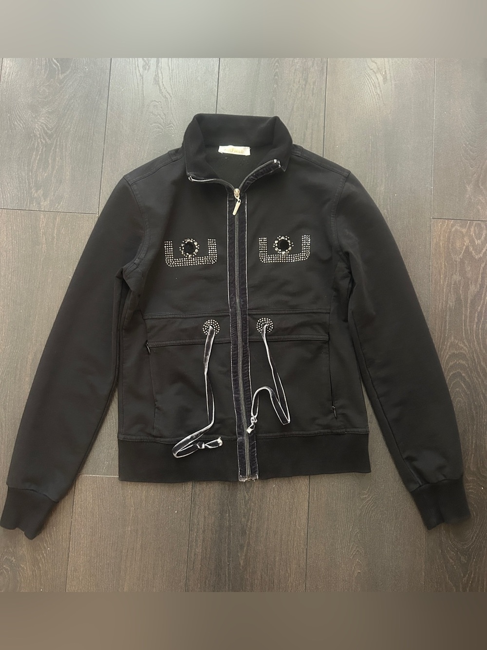 Vintage 2000s Airfield Black Rhinestone Zip Track Jacket Size 38 / Small (Flaw)